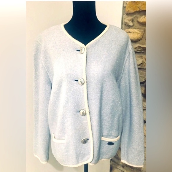 GIESSWEIN Blue Vintage Austrian Boiled Wool Jacket Coat Silver Buttons Size 38. - Picture 1 of 5